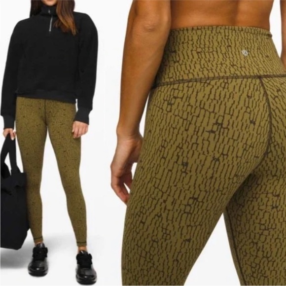 LuluLemon‎ Olive Green Snake Crop Leggings Womens Size 10 - Picture 1 of 6